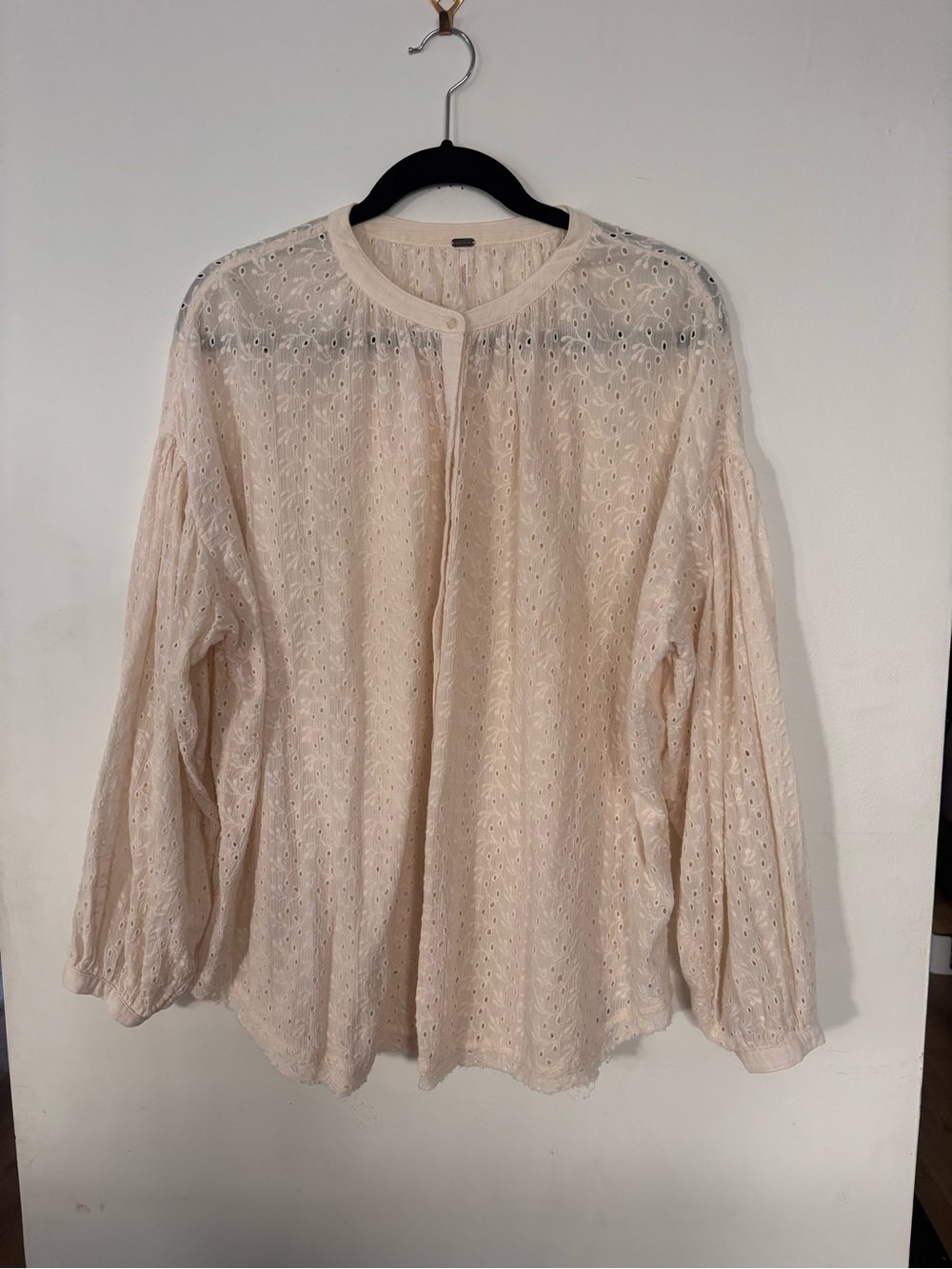 Free People - Cream Eyelet Button-Front Blouse - size LARGE